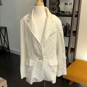Free People Cream Pinstripe Blazer